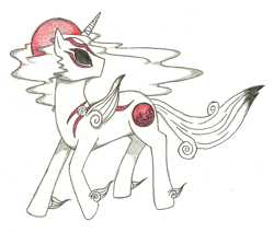 Size: 1378x1174 | Tagged: safe, artist:sophiewarrioroflight, imported from derpibooru, alicorn, pony, amaterasu, okami, ponified, solo