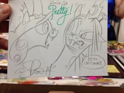 Size: 1024x768 | Tagged: safe, artist:andypriceart, imported from derpibooru, queen chrysalis, disgusted, eww, grin, mirror universe, paper, reversalis, self ponidox, sketch, traditional art