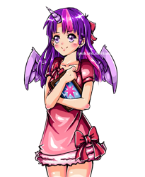 Size: 698x851 | Tagged: safe, artist:yukiru, imported from derpibooru, twilight sparkle, human, anime, book, clothes, cute, female, horned humanization, humanized, solo, twiabetes, twilight sparkle (alicorn), winged humanization