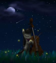 Size: 1032x1162 | Tagged: safe, artist:tttimon, imported from derpibooru, octavia melody, earth pony, firefly (insect), insect, pony, bipedal, bow (instrument), cello, cello bow, crying, female, mare, musical instrument, night, solo