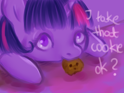 Size: 1024x768 | Tagged: safe, artist:szopwmeloniku, imported from derpibooru, twilight sparkle, cookie, digital art, female, filly, filly twilight sparkle, solo