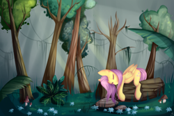 Size: 3000x2000 | Tagged: safe, artist:joo13, imported from derpibooru, fluttershy, female, forest, sleeping, solo