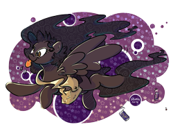 Size: 4591x3410 | Tagged: safe, artist:dilarus, deleted from derpibooru, imported from derpibooru, oc, oc only, oc:casy, chocolate, derp, messenger bag, simple background, solo, spit, tongue out, transparent background