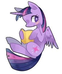 Size: 615x735 | Tagged: safe, artist:kura, artist:puzi, imported from derpibooru, twilight sparkle, alicorn, pony, book, female, mare, pixiv, simple background, solo, starry eyes, twilight sparkle (alicorn), white background, wingding eyes