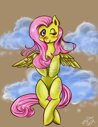 Size: 2153x2786 | Tagged: safe, artist:deadbunny16, imported from derpibooru, fluttershy, pegasus, pony, female, flying, mare, solo, spread wings, wings