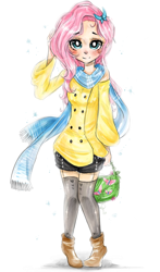 Size: 588x1000 | Tagged: safe, artist:daelyyn, imported from derpibooru, fluttershy, human, clothes, female, humanized, scarf, solo