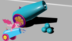 Size: 960x540 | Tagged: safe, imported from derpibooru, pinkie pie, 3d, 3d model, blender, cannon, real time