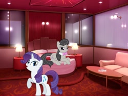 Size: 1280x960 | Tagged: safe, imported from derpibooru, octavia melody, rarity, bed, classy, female, hotel, irl, lesbian, photo, ponies in real life, raritavia, vector