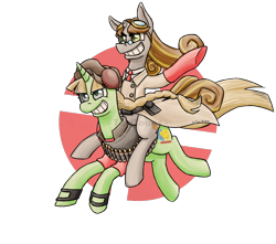 Size: 1000x883 | Tagged: safe, artist:taritoons, imported from derpibooru, oc, oc only, oc:buttercheese, oc:twisted gears, butts company, ponies riding ponies, riding, team fortress 2