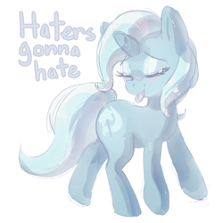 Size: 800x800 | Tagged: safe, artist:mewball, imported from derpibooru, trixie, pony, unicorn, female, haters gonna hate, mare, meme, simple background, solo, tongue out