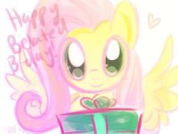 Size: 1600x1200 | Tagged: safe, artist:noname-sami, imported from derpibooru, fluttershy, birthday, female, present, sketch, solo