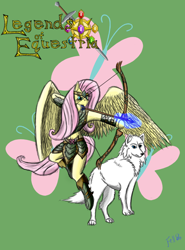 Size: 888x1200 | Tagged: safe, artist:fellroar86, imported from derpibooru, fluttershy, anthro, wolf, archery, armor, arrow, badass, bow (weapon), bow and arrow, female, legends of equestria, solo