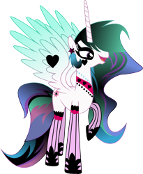 Size: 10479x12765 | Tagged: safe, artist:illumnious, imported from derpibooru, princess celestia, pony, absurd resolution, clothes, female, goth, hilarious in hindsight, mare, ponymania, punklestia, simple background, socks, solo, svg, toy interpretation, transparent background, vector