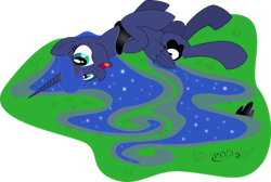 Size: 1024x689 | Tagged: safe, artist:midnightblitzz, artist:uminanimu, imported from derpibooru, princess luna, :d, cute, female, grass, happy, horses doing horse things, on back, open mouth, rolling, smiling, solo, vector