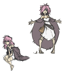 Size: 883x1000 | Tagged: safe, artist:atryl, imported from derpibooru, oc, oc only, oc:fluffle puff, human, :p, barefoot, cape, clothes, dress, feet, humanized, looking at you, quest for harmony, skinny, smiling, solo, tongue out