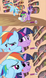 Size: 1920x3240 | Tagged: safe, artist:dtkraus, edit, imported from derpibooru, screencap, rainbow dash, spike, twilight sparkle, dragon, pegasus, pony, unicorn, it's about time, comic, creepy rainbow dash, female, ice cream, lesbian, licking, male, mare, scrunchy face, shipping, sweat, twidash, uncomfortable