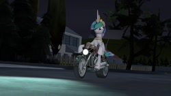 Size: 1240x698 | Tagged: safe, artist:epickitty54, imported from derpibooru, princess celestia, 3d, biker, epic, female, night, solo, source filmmaker, turbo