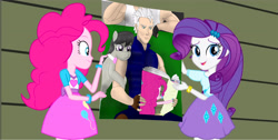 Size: 5956x2995 | Tagged: safe, edit, edited screencap, imported from derpibooru, screencap, fluttershy, octavia melody, pinkie pie, rarity, equestria girls, rainbow rocks, devil may cry, exploitable meme, meme, memeception, rainboom's advertisement, vergil, vergil's book, wat