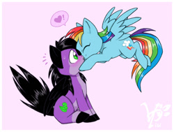 Size: 875x661 | Tagged: safe, artist:espie, artist:ex626akakeon, imported from derpibooru, rainbow dash, oc, oc:skywind, canon x oc, female, heart, kissing, male, shipping, straight