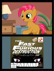 Size: 1150x1504 | Tagged: safe, imported from derpibooru, babs seed, exploitable meme, good gift, meme, obligatory pony, playstation 1, present, ps1