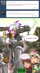 Size: 2000x3675 | Tagged: safe, artist:ereb-tauramandil, imported from derpibooru, gilda, oc, oc:double tap, oc:paharita, human, ask-radical-gilda, fallout equestria, fallout equestria: anywhere but here, badass, fallout, fanfic art, humanized