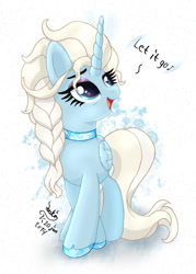 Size: 860x1200 | Tagged: safe, artist:joakaha, imported from derpibooru, alicorn, pony, elsa, frozen (movie), let it go, ponified, solo