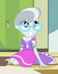 Size: 470x601 | Tagged: safe, imported from derpibooru, screencap, silver spoon, equestria girls, rainbow rocks, boots, clothes, cropped, cute, female, glasses, shoes, silverbetes, skirt, smiling, solo