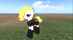 Size: 1368x745 | Tagged: safe, imported from derpibooru, oc, oc only, oc:aryanne, 3d, blushing, body armor, gmod, second life, smiling, solo, standing, video game, wrong eye color