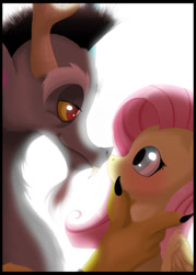 Size: 604x842 | Tagged: safe, artist:blazemizu, imported from derpibooru, discord, fluttershy, cute, discoshy, female, male, nose kiss, shipping, straight