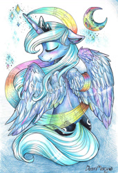 Size: 1000x1464 | Tagged: safe, artist:dearmary, imported from derpibooru, princess luna, both cutie marks, colors, female, moon, night, solo, traditional art