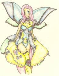 Size: 1400x1805 | Tagged: safe, artist:thegloriesbigj, imported from derpibooru, fluttershy, human, female, humanized, solo, traditional art