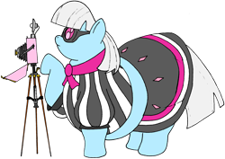 Size: 2834x2003 | Tagged: safe, artist:fatponysketches, imported from derpibooru, photo finish, earth pony, belly, camera, clothes, dress, fat, female, glasses, obese, simple background, solo, transparent background, tripod