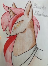 Size: 704x960 | Tagged: safe, artist:09mawes, imported from derpibooru, oc, oc only, oc:fenrir bloodmoon, pony, unicorn, looking at you, solo, traditional art