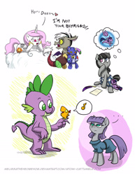 Size: 1275x1650 | Tagged: safe, artist:melissathehedgehog, imported from derpibooru, discord, maud pie, peewee, princess celestia, smarty pants, spike, twilight sparkle, art dump, cewestia, chowder, cute, discute, dislestia, female, filly, male, maudabetes, peeweebetes, plushie, role reversal, shipping, straight, younger