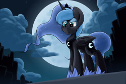 Size: 3000x2000 | Tagged: safe, artist:luximus17, imported from derpibooru, princess luna, alicorn, pony, female, folded wings, full moon, mare, moon, night, solo, standing, stars, wings