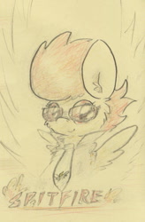 Size: 611x934 | Tagged: safe, artist:slightlyshade, imported from derpibooru, spitfire, pegasus, pony, female, glasses, solo, traditional art, wonderbolts, wonderbolts uniform