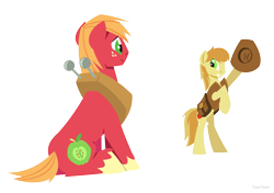 Size: 1280x900 | Tagged: safe, artist:hoverrover, imported from derpibooru, big macintosh, braeburn, earth pony, pony, bipedal, colored hooves, cowboy hat, cutie mark, hat, hooves, lineless, male, saddle bag, simple background, sitting, smiling, stallion, teeth, transparent background