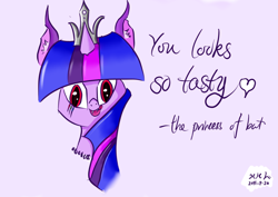 Size: 1024x724 | Tagged: safe, artist:hhl-skylonelysnow, imported from derpibooru, twilight sparkle, bat pony, pony, female, licking lips, race swap, solo, twilight sparkle (alicorn)