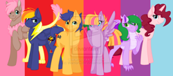 Size: 1024x449 | Tagged: dead source, safe, artist:warriorcybz, imported from derpibooru, oc, oc only, oc:animal cry, oc:galaxy glimmer, oc:iridescent scale, oc:miel le fluer, oc:turbo, oc:zapapple, dracony, hybrid, deviantart watermark, interspecies offspring, obtrusive watermark, offspring, parent:applejack, parent:big macintosh, parent:cheese sandwich, parent:discord, parent:flash sentry, parent:fluttershy, parent:pinkie pie, parent:rainbow dash, parent:rarity, parent:soarin', parent:spike, parent:twilight sparkle, parents:cheesepie, parents:discoshy, parents:flashlight, parents:rainbowmac, parents:soarinjack, parents:sparity, watermark