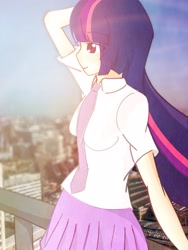 Size: 2448x3264 | Tagged: safe, artist:orz1515, imported from derpibooru, twilight sparkle, human, anime, clothes, humanized, miniskirt, necktie, school uniform, schoolgirl, shirt, skirt, uniform