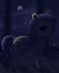 Size: 872x1070 | Tagged: safe, artist:krooku, imported from derpibooru, fluttershy, female, moon, night, solo