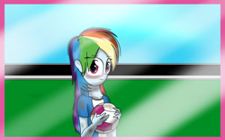 Size: 640x400 | Tagged: safe, artist:takarapov, imported from derpibooru, rainbow dash, equestria girls, female, football, solo