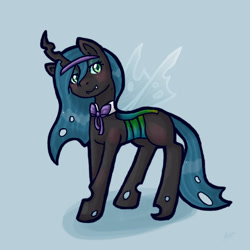 Size: 1000x1000 | Tagged: dead source, safe, artist:tommyjazz, imported from derpibooru, queen chrysalis, changeling, blushing, bow, female, solo