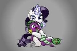 Size: 1216x800 | Tagged: safe, artist:pia-sama, edit, imported from derpibooru, rarity, spike, pony, unicorn, colored, cute, feeding, female, gem, hug, magic, male, mare, open mouth, shipping, sketch, smiling, sparity, spikelove, straight, telekinesis, tongue out