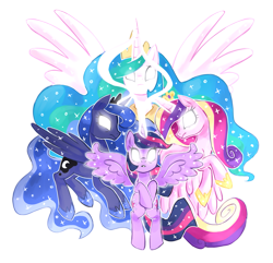 Size: 1807x1741 | Tagged: safe, artist:kaji-tanii, imported from derpibooru, princess cadance, princess celestia, princess luna, twilight sparkle, alicorn, pony, alicorn tetrarchy, female, glowing eyes, mare, simple background, spread wings, transparent background, twilight sparkle (alicorn)