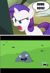 Size: 1024x1500 | Tagged: safe, imported from derpibooru, screencap, rarity, the cutie mark chronicles, adventure time, cartoon network, comic, crossover, dumb rock, filly, rock