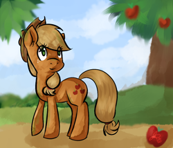 Size: 1050x900 | Tagged: safe, artist:xxdoodle-pupxx, imported from derpibooru, applejack, female, looking back, looking up, solo