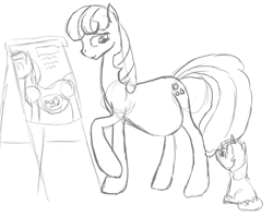 Size: 1132x895 | Tagged: safe, artist:patch, imported from derpibooru, cheerilee, oc, belly, chart, foal, monochrome, pregnant, sketch, teaching