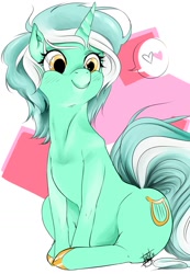 Size: 1005x1455 | Tagged: safe, artist:littlepinkcakes, imported from derpibooru, lyra heartstrings, cute, female, heart, lyrabetes, sitting, smiling, solo