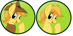 Size: 1024x511 | Tagged: safe, imported from derpibooru, braeburn, button, happy